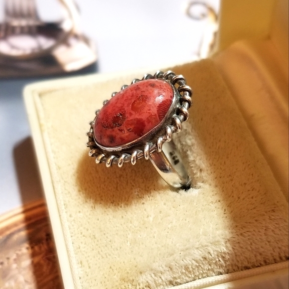 VTG Red Ocean Jasper Hand Crafted Sterling Ring - Picture 4 of 8